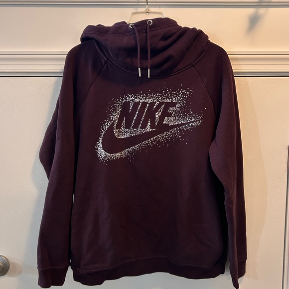 Nike Tops - NIKE Womens LG Long Sleeve Hoodie Pullover Purple Silver Accents Funnel Neck